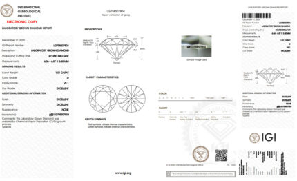 1 Carat D VS1 Round Lab Grown Diamond, IGI Certified - GPX Diamonds - Image 2