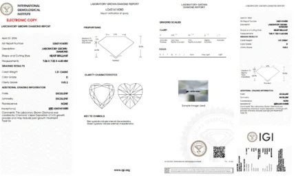 1.31 Carat D VVS2 Heart Lab Grown Diamond, IGI Certified - GPX Diamonds - Image 2