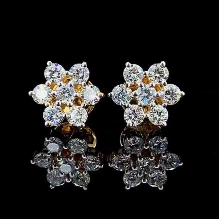 Flower Design Diamond Studs Earrings