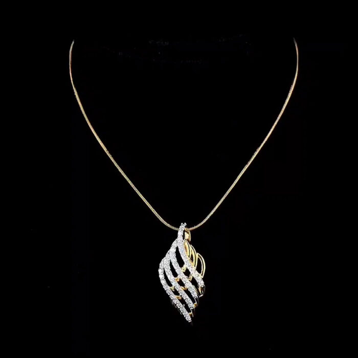 Diamond Feather Necklace in a Flowing Wave Design