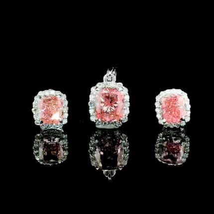 Elegant Pink Cushion-Cut Stone Jewelry Set
