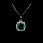 Green Emerald & Diamond Cushion Pendant
