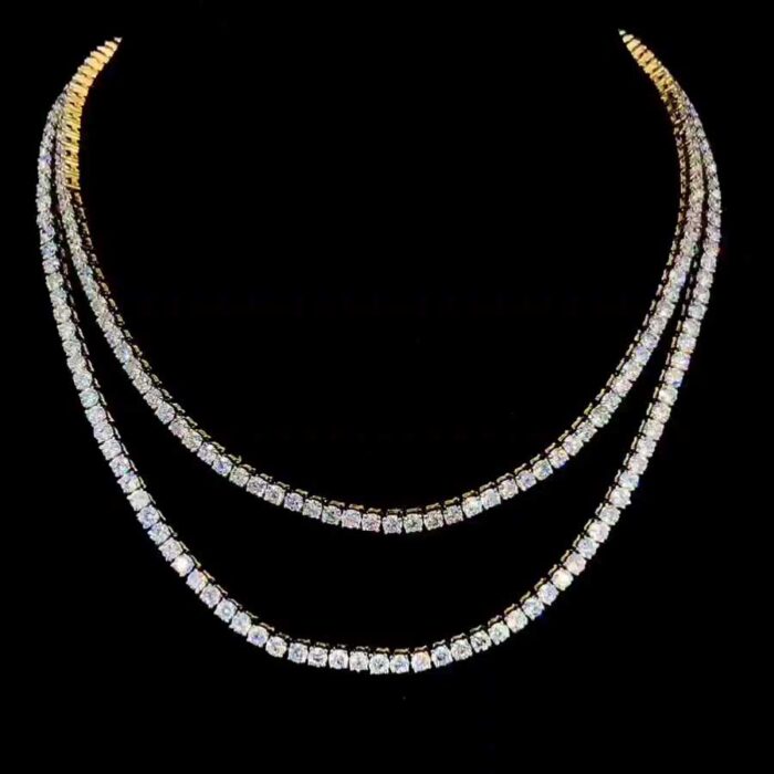 Double Layer Diamond Tennis Necklace in Gold Setting