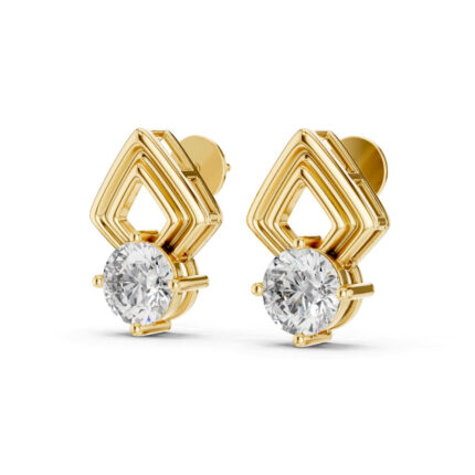 Classic Round Diamond Studs with Designer Geo Frame