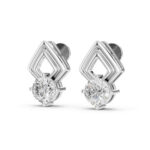 Classic Round Diamond Studs with Designer Geo Frame - Image 2