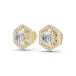 Modern Hexagon Halo Round Diamond Studs