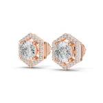 Modern Hexagon Halo Round Diamond Studs - Image 3