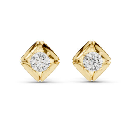 QuadPetal Round Diamond Gold Earrings