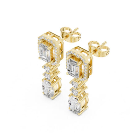 Mixed Cut Diamond Drop Earrings – Round Oval Emerald Cuts