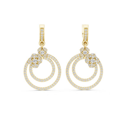 Round Diamond Double Hoop Earrings in Gold