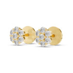 Flower Design Diamond Studs Earrings With Hallmarked Gold