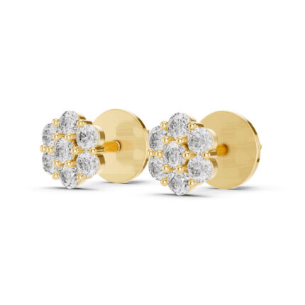 Flower Design Diamond Studs Earrings With Hallmarked Gold